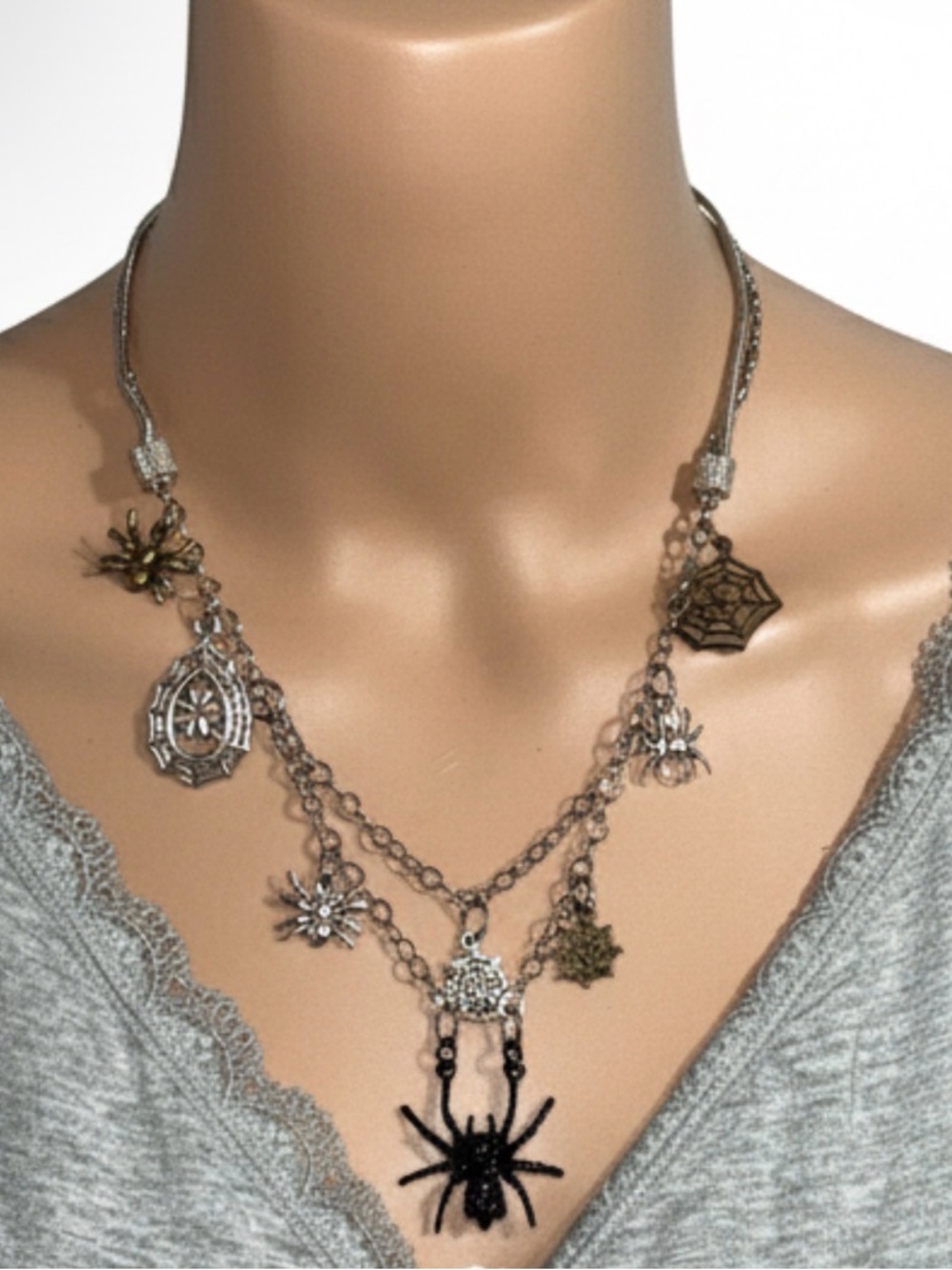 Multi-Color Spider & Web Charm Necklace - Women Jewelry - Picture 11 of 13